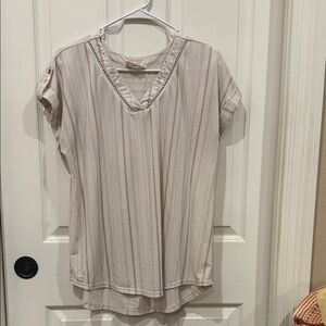 Chic Beige Striped V-Neck Women's Top